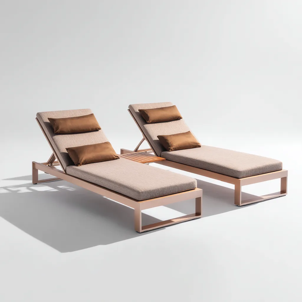 Tumbonas de jardín de estructura metálica y cojín 198x68x42 cm beige-rosa dorado para exterior - estilo moderno - diseño funcional-Nestmyhub