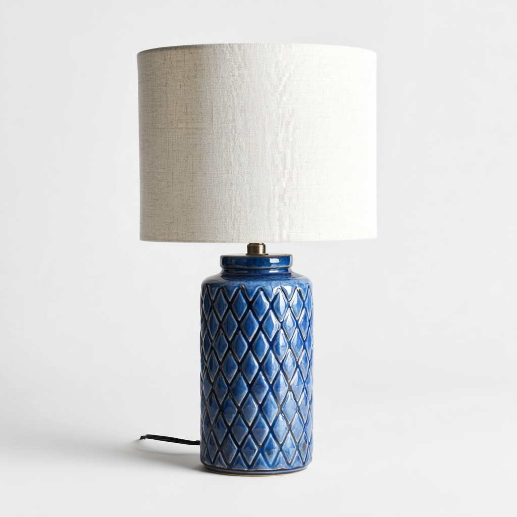 Lámpara de mesa - cerámica - 20x42 cm - azul-blanco - para salón-dormitorio - estilo moderno-Nestmyhub