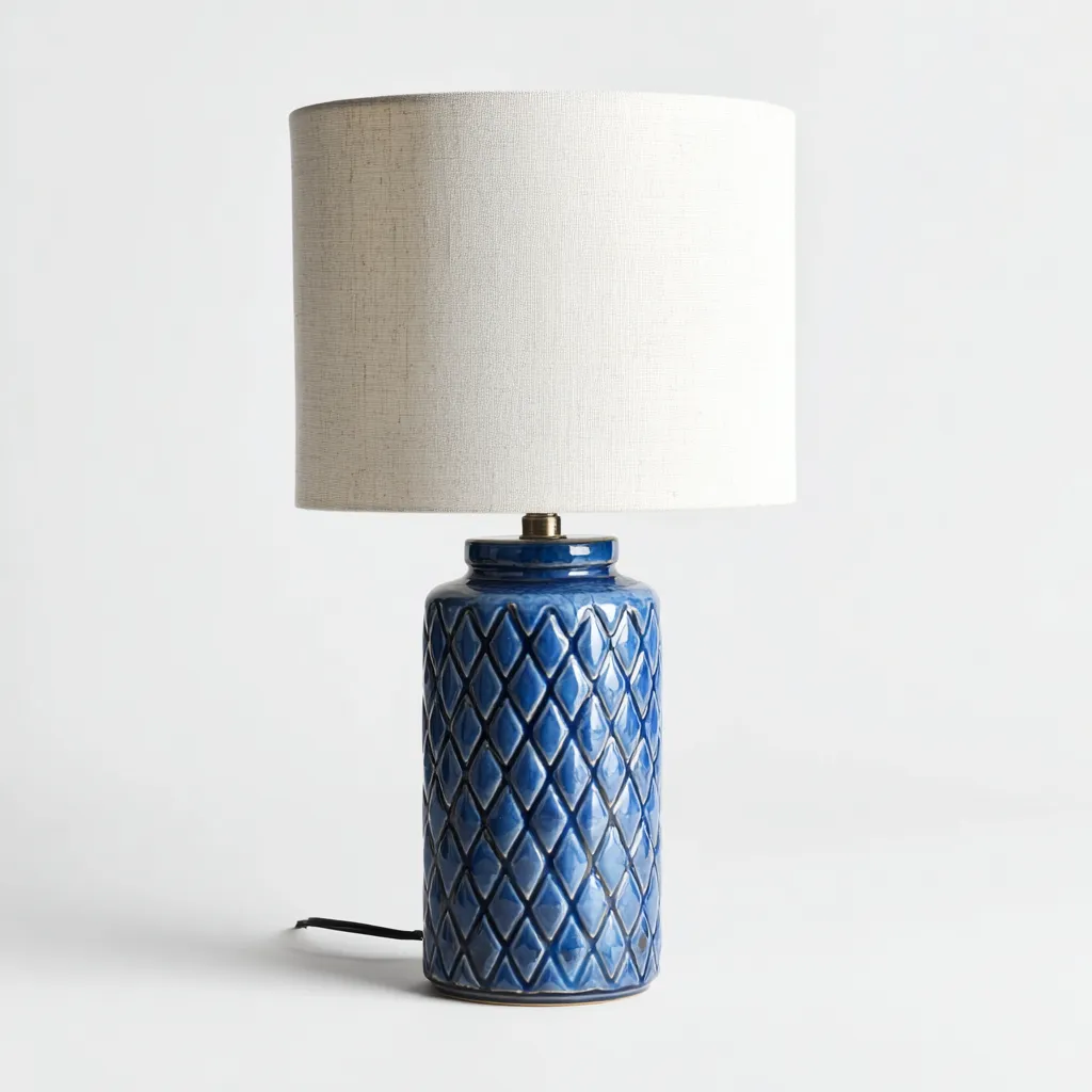 Lámpara de mesa - cerámica - 20x42 cm - azul-blanco - para salón-dormitorio - estilo moderno-Nestmyhub