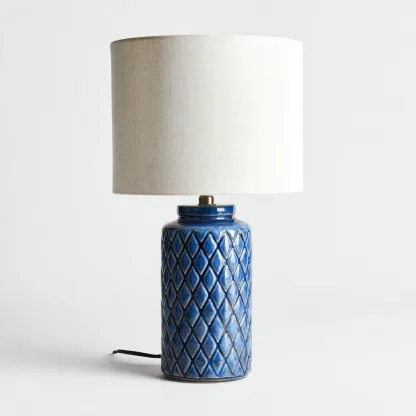 Lámpara de mesa - cerámica - 20x42 cm - azul-blanco - para salón-dormitorio - estilo moderno-Nestmyhub