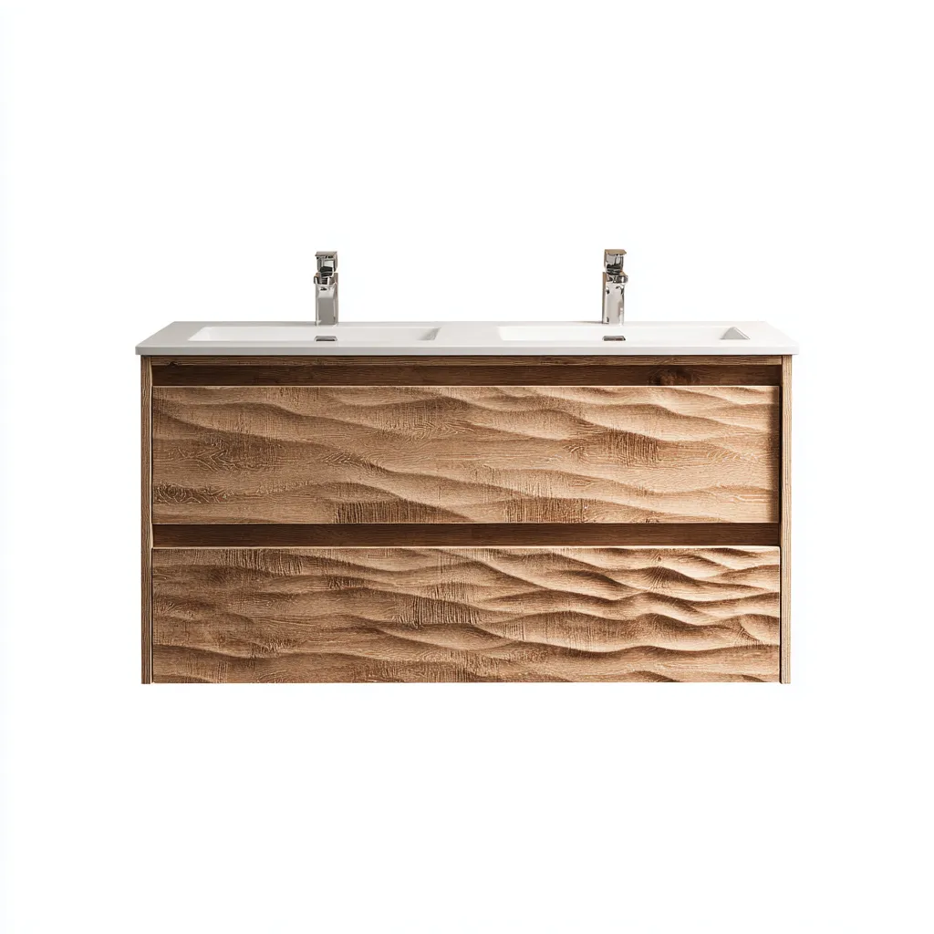 Muebles de baño con lavabo resina-madera 120x48x55 cm - madera clara - diseño moderno para baño-Nestmyhub
