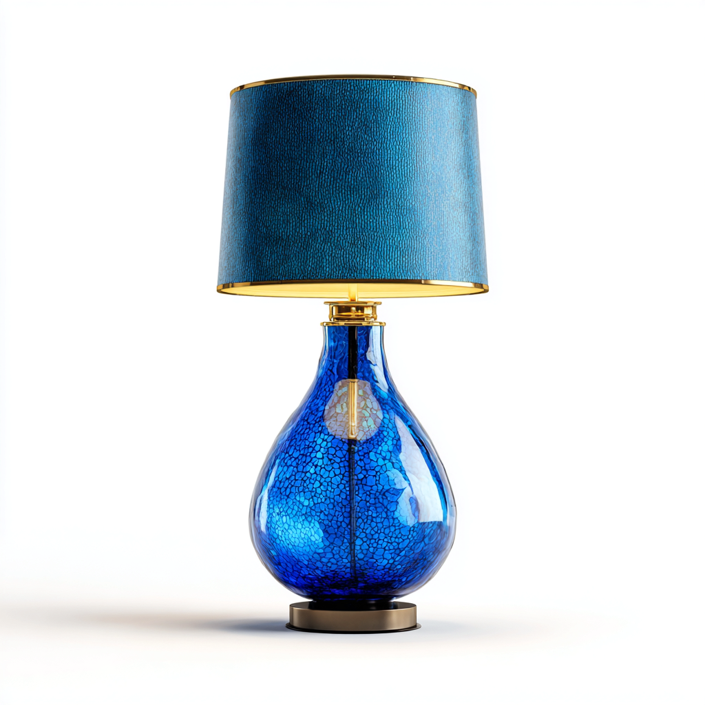 Lámpara de mesa - vidrio - 20x42 cm - azul-dorado - para salón-dormitorio - estilo moderno-Nestmyhub