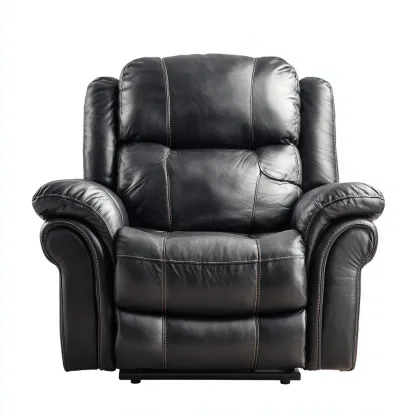 Sillón reclinable piel auténtica 97x94x103 cm - negro - diseño moderno - apto para sala de estar-Nestmyhub