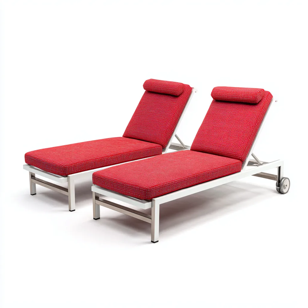 Tumbonas de jardín de estructura metálica y cojín 194x66x42 cm rojo-blanco para exterior - estilo moderno - diseño funcional-Nestmyhub