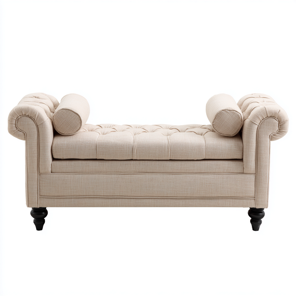 Banco de dormitorio - Tela - 130x45x60 cm - Beige - Diseño clásico capitoné - Apto para dormitorio-Nestmyhub