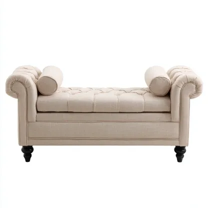 Banco de dormitorio - Tela - 130x45x60 cm - Beige - Diseño clásico capitoné - Apto para dormitorio-Nestmyhub