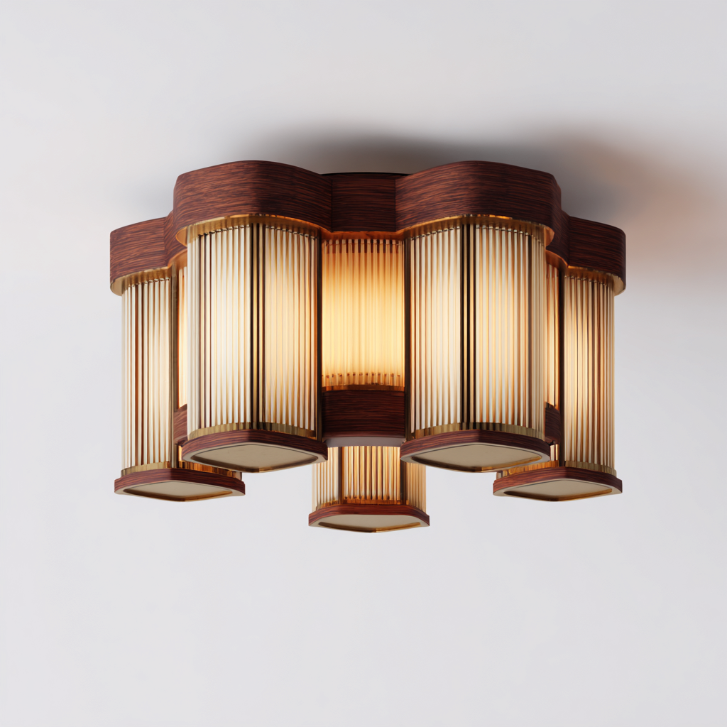 Lámpara de techo madera y vidrio 54x27 cm - marrón-dorado-ámbar - apta para interiores - diseño clásico artístico-Nestmyhub