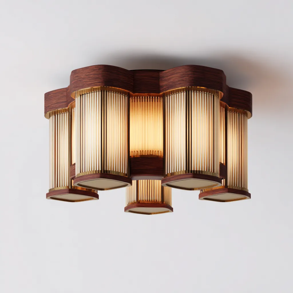 Lámpara de techo madera y vidrio 54x27 cm - marrón-dorado-ámbar - apta para interiores - diseño clásico artístico-Nestmyhub