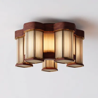 Lámpara de techo madera y vidrio 54x27 cm - marrón-dorado-ámbar - apta para interiores - diseño clásico artístico-Nestmyhub