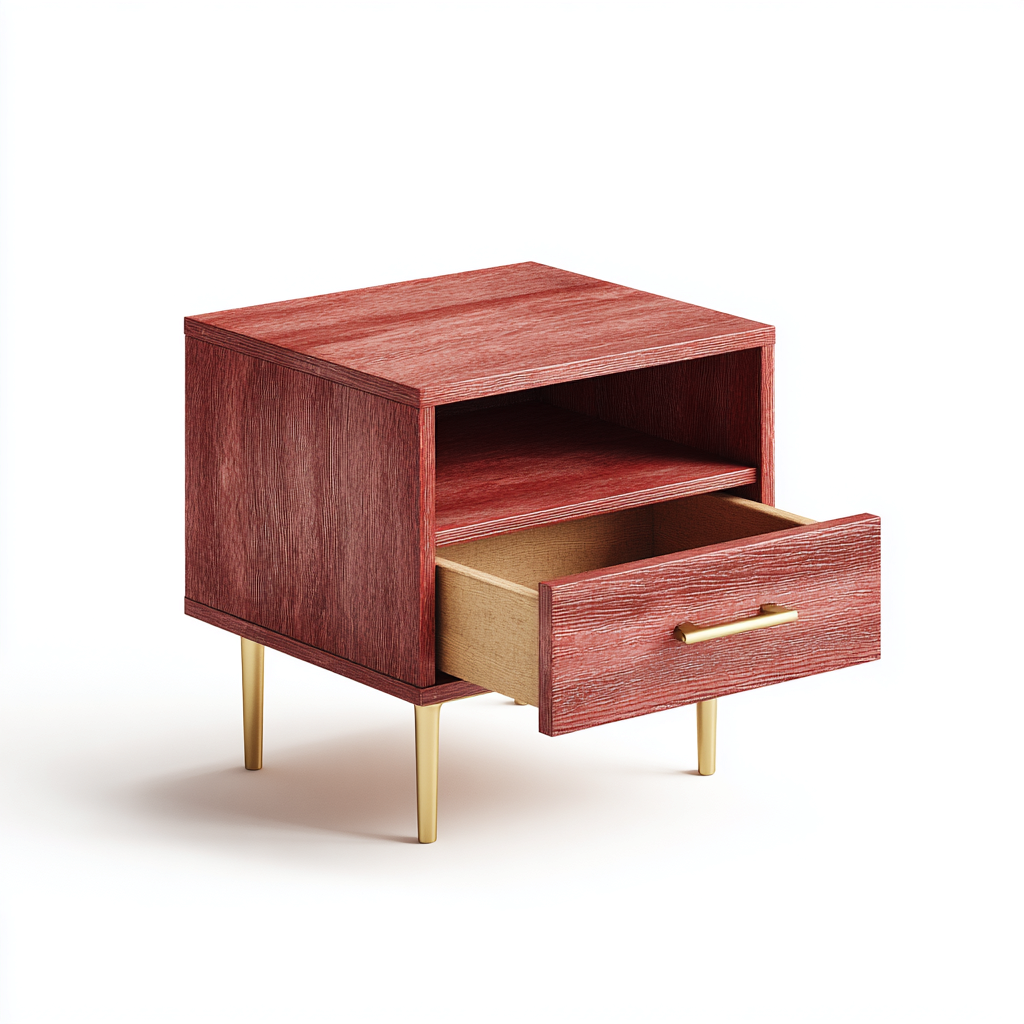 Mesita de noche madera 52x39x57 cm rojo-madera uso dormitorio diseño moderno-Nestmyhub