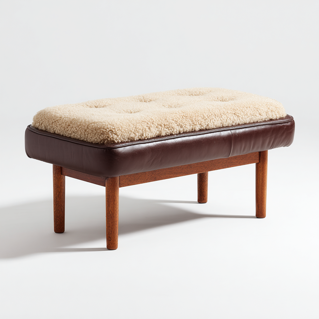 Banco de dormitorio - borreguillo y cuero - 110x45x45 cm - beige-marrón - apto para dormitorio - estilo nórdico-Nestmyhub