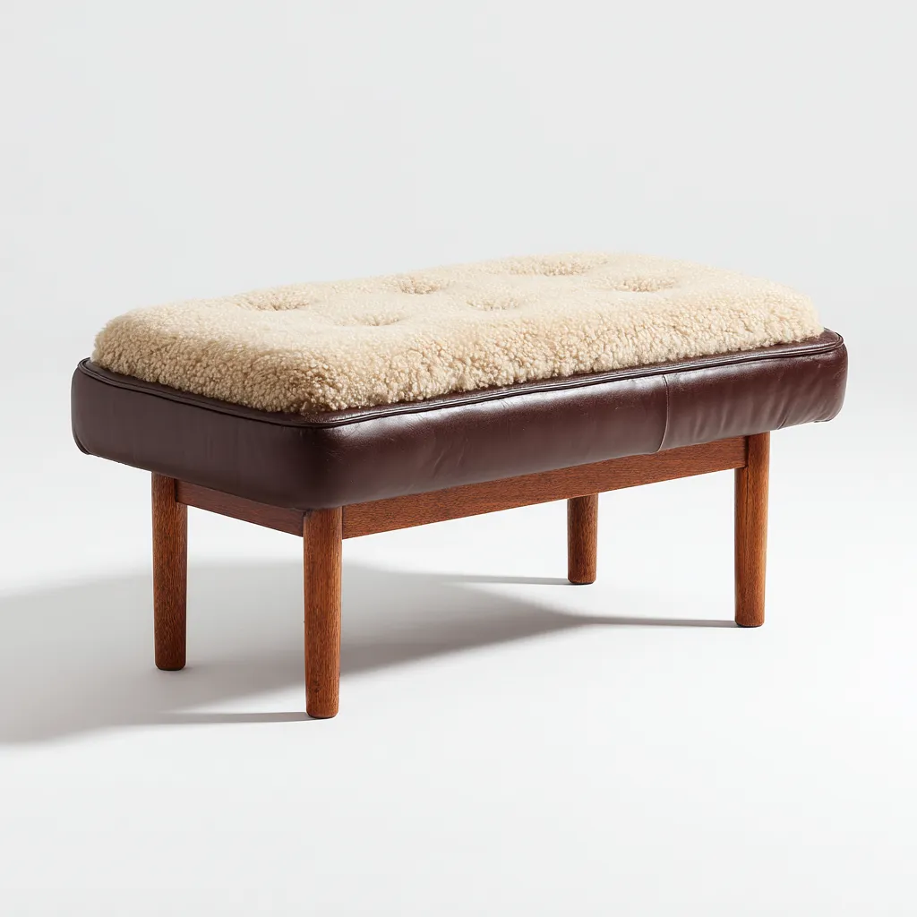 Banco de dormitorio - borreguillo y cuero - 110x45x45 cm - beige-marrón - apto para dormitorio - estilo nórdico-Nestmyhub