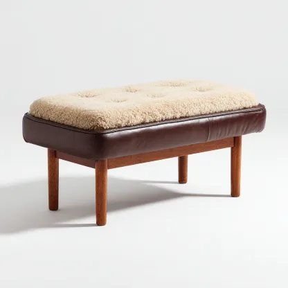 Banco de dormitorio - borreguillo y cuero - 110x45x45 cm - beige-marrón - apto para dormitorio - estilo nórdico-Nestmyhub