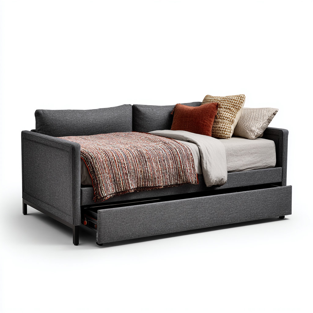 Sofá cama - tela - 200x95x85 cm - gris - diseño moderno apto para dormitorio-Nestmyhub