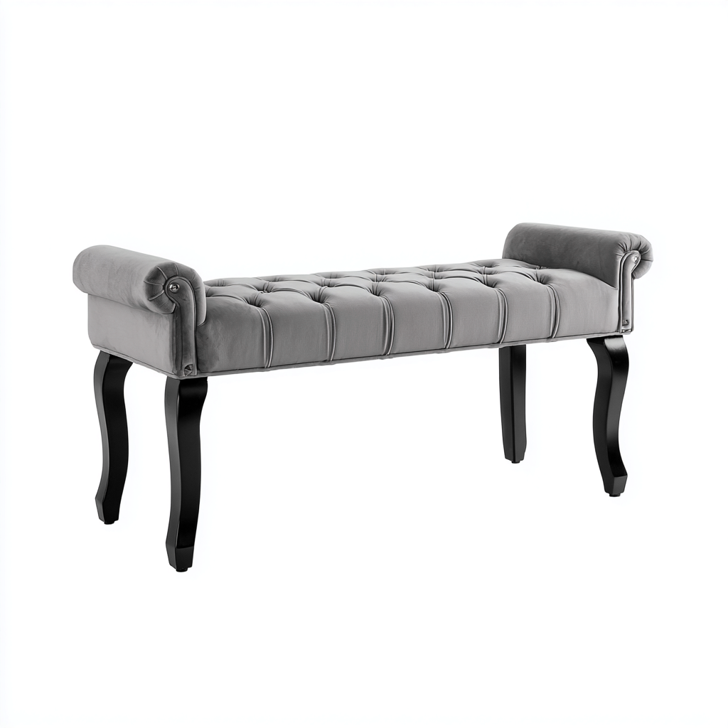 Banco de dormitorio tela-madera 115x40x55 cm - gris-negro - diseño clásico para dormitorio-Nestmyhub