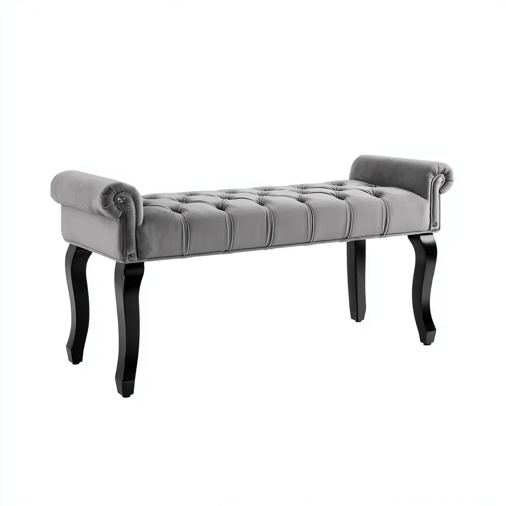 Banco de dormitorio tela-madera 115x40x55 cm - gris-negro - diseño clásico para dormitorio-Nestmyhub