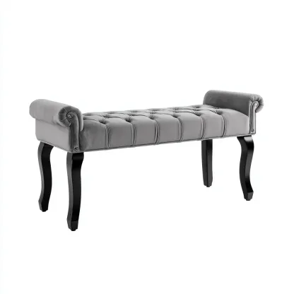 Banco de dormitorio tela-madera 115x40x55 cm - gris-negro - diseño clásico para dormitorio-Nestmyhub