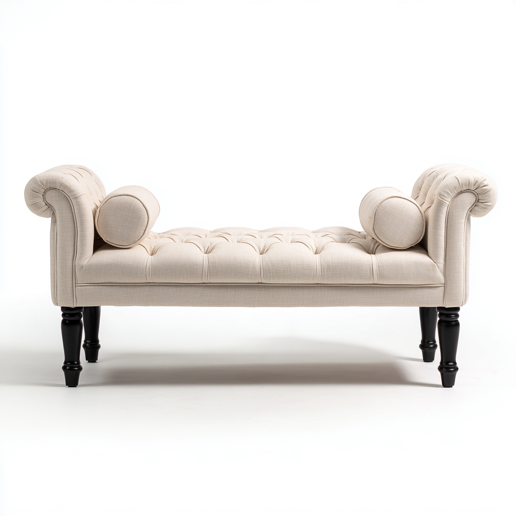 Banco de dormitorio - Tela-Madera - 120x40x55 cm - Beige-Negro - Diseño clásico capitoné - Apto para dormitorio-Nestmyhub