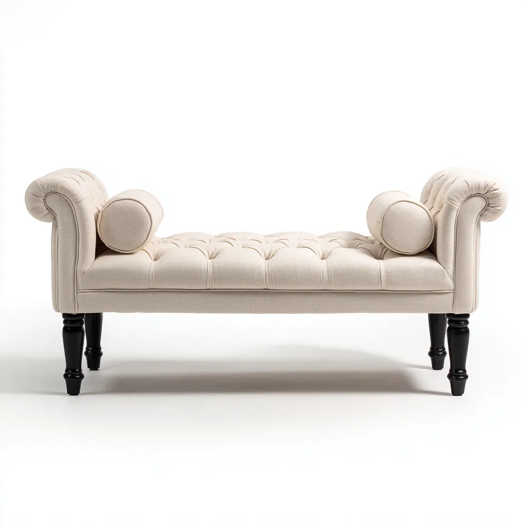 Banco de dormitorio - Tela-Madera - 120x40x55 cm - Beige-Negro - Diseño clásico capitoné - Apto para dormitorio-Nestmyhub