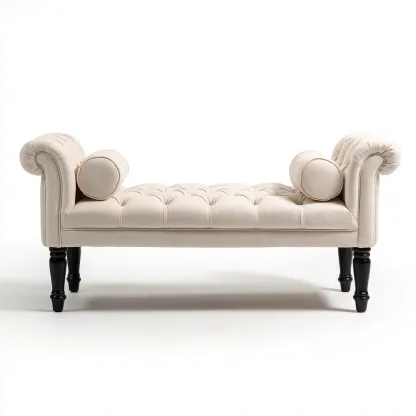 Banco de dormitorio - Tela-Madera - 120x40x55 cm - Beige-Negro - Diseño clásico capitoné - Apto para dormitorio-Nestmyhub