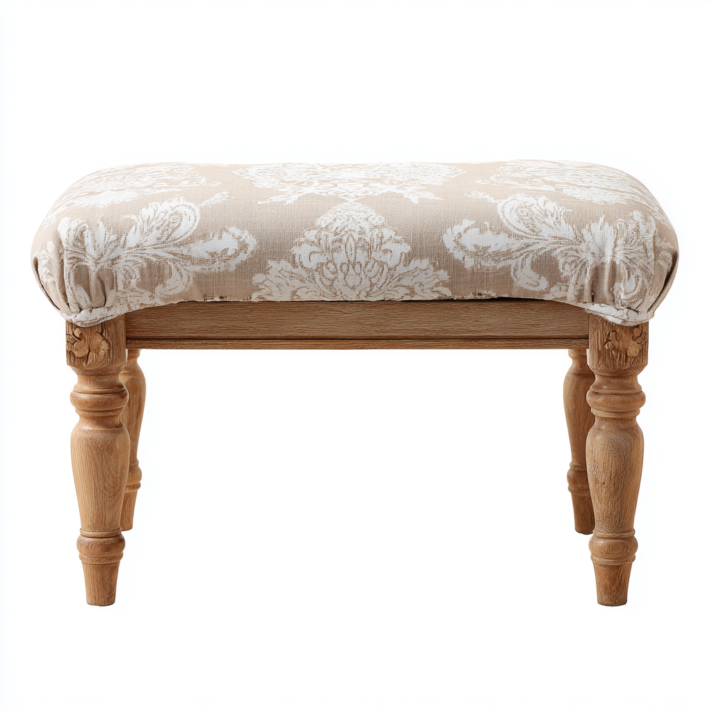 Banco de dormitorio - Tela-Madera - 70x40x45 cm - Beige-Blanco - Diseño clásico tallado - Apto para dormitorio-Nestmyhub