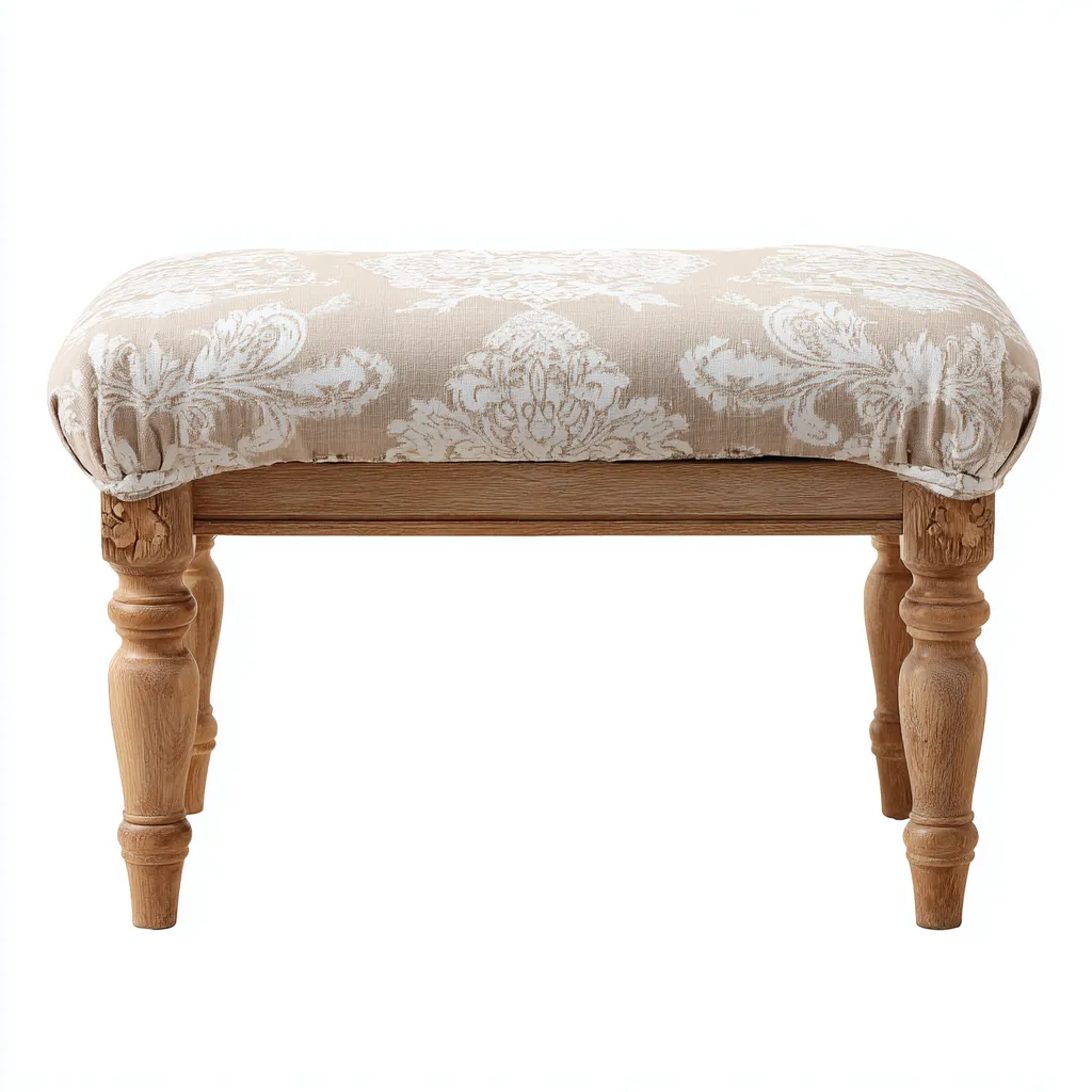 Banco de dormitorio - Tela-Madera - 70x40x45 cm - Beige-Blanco - Diseño clásico tallado - Apto para dormitorio-Nestmyhub