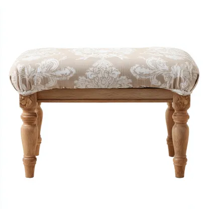 Banco de dormitorio - Tela-Madera - 70x40x45 cm - Beige-Blanco - Diseño clásico tallado - Apto para dormitorio-Nestmyhub