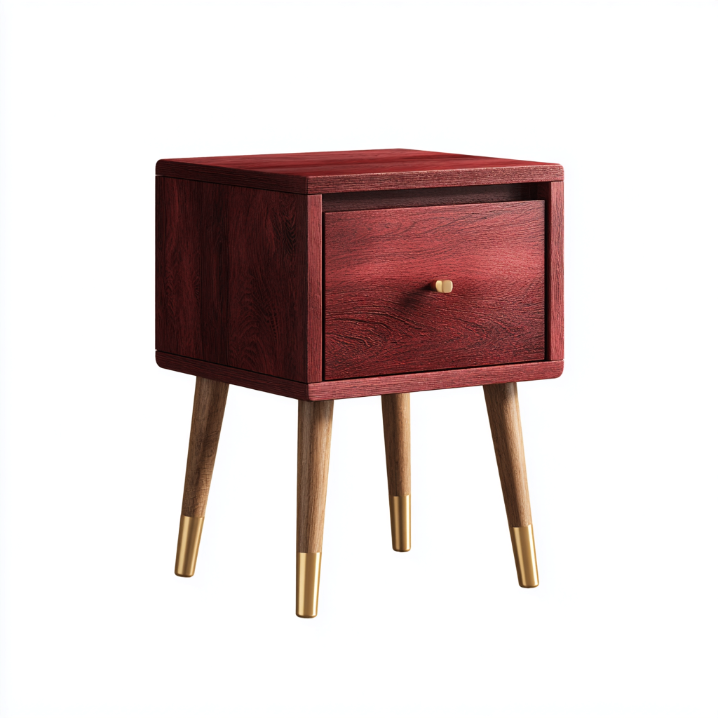 Mesita de noche madera maciza roja 49x36x57 cm color rojo uso dormitorio estilo moderno-Nestmyhub