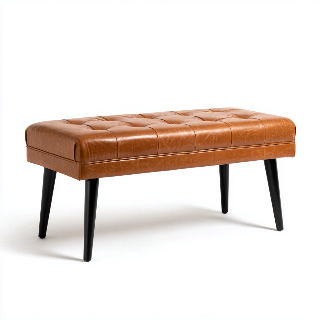 Banco de dormitorio - Piel sintética - 110x40x45 cm - Marrón - Diseño moderno capitoné - Apto para dormitorio-Nestmyhub