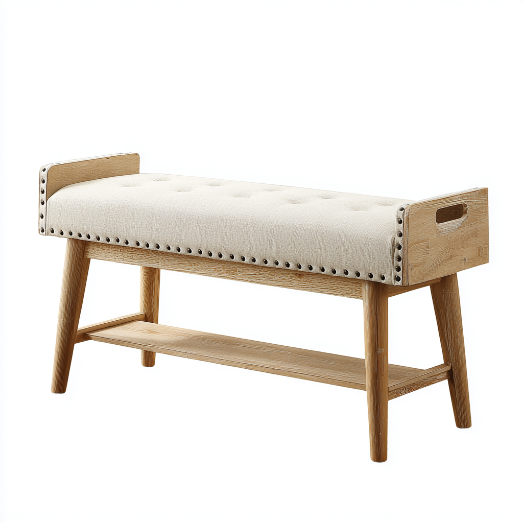 Banco de dormitorio - Madera-Tela - 110x40x55 cm - Beige-Natural - Diseño rústico funcional - Apto para dormitorio-Nestmyhub