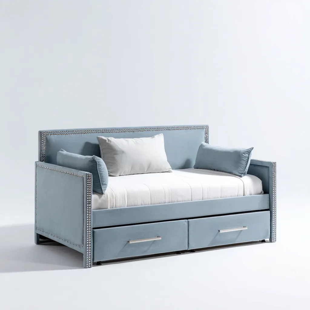 Sofá cama - terciopelo - 195x90x85 cm - azul claro - diseño moderno apto para dormitorio-Nestmyhub