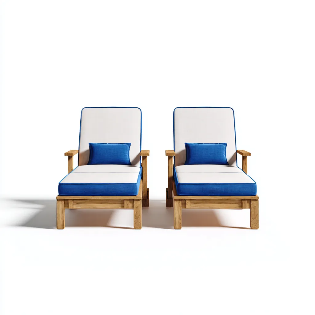 Tumbonas de jardín de estructura de madera y cojín 203x72x44 cm blanco-azul-madera para exterior - estilo moderno - diseño funcional-Nestmyhub