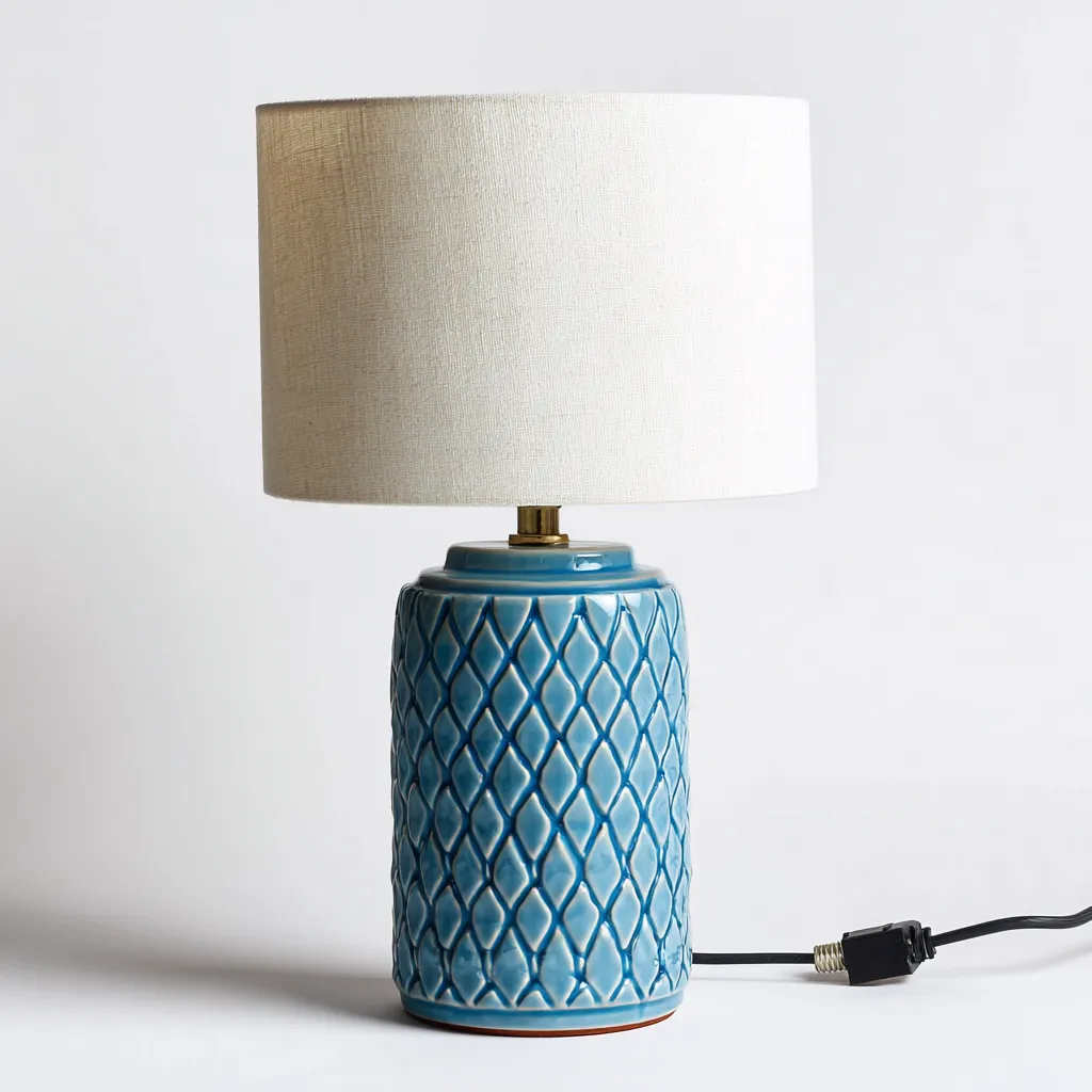 Lámpara de mesa - cerámica - 18x32 cm - azul-blanco - para salón-dormitorio - estilo moderno-Nestmyhub