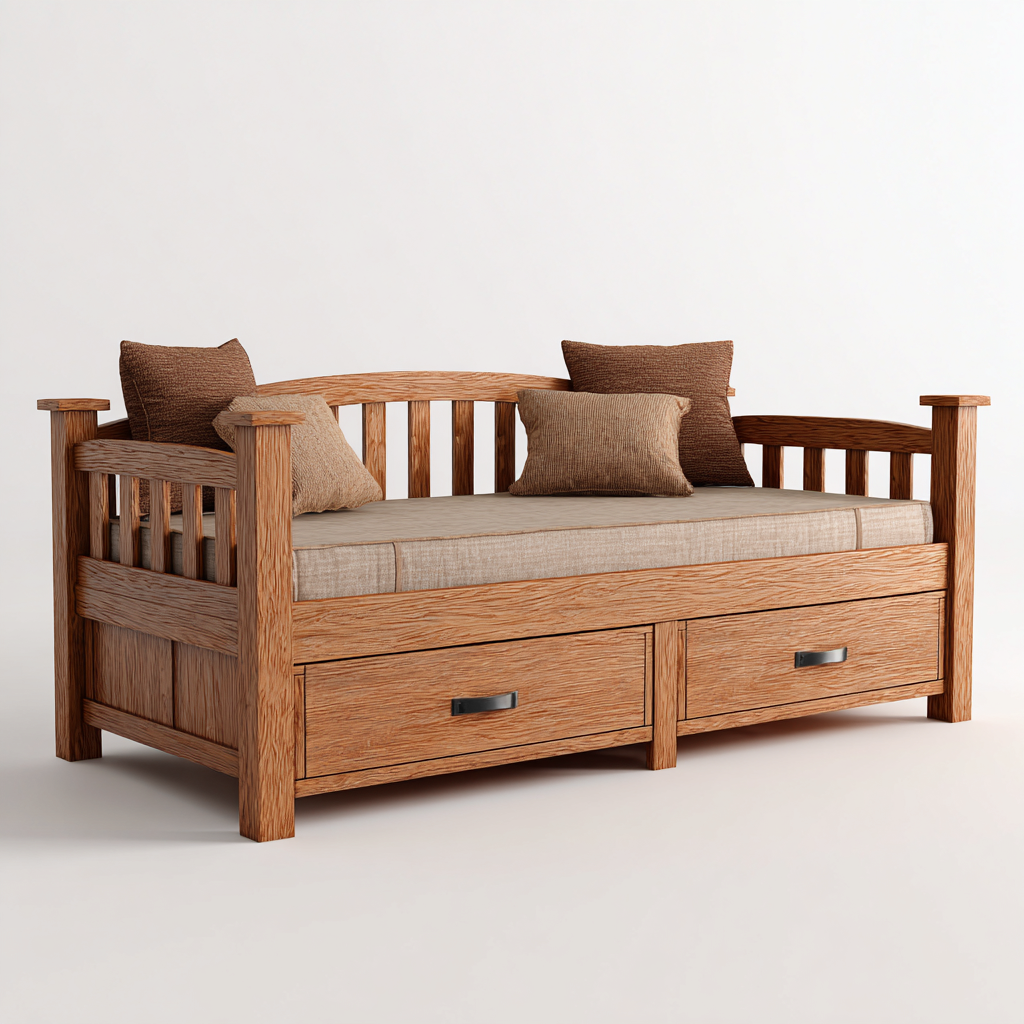 Sofá cama - madera maciza - 210x100x90 cm - marrón - diseño rústico apto para dormitorio-Nestmyhub
