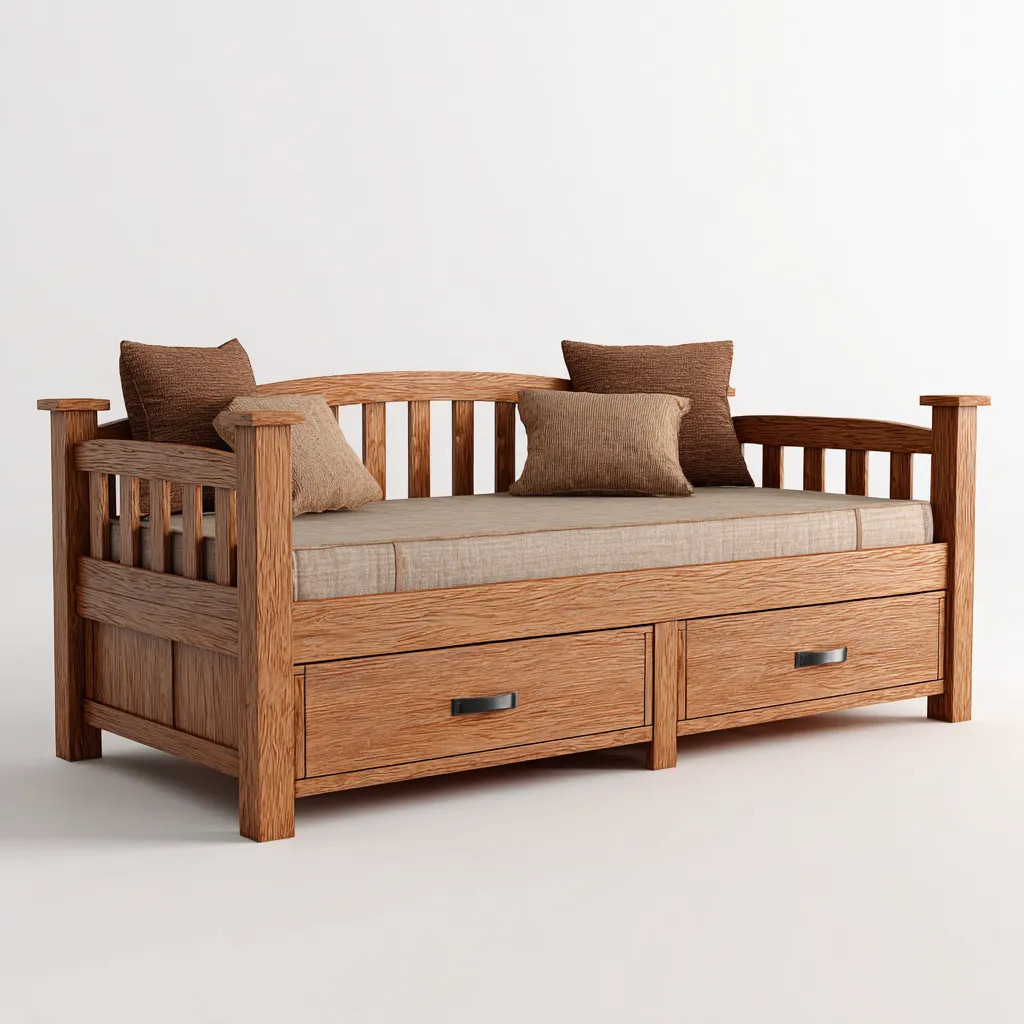 Sofá cama - madera maciza - 210x100x90 cm - marrón - diseño rústico apto para dormitorio-Nestmyhub