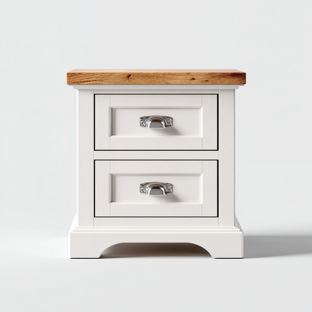 Mesita de noche madera 45x35x58 cm blanco-roble uso dormitorio diseño clásico-Nestmyhub