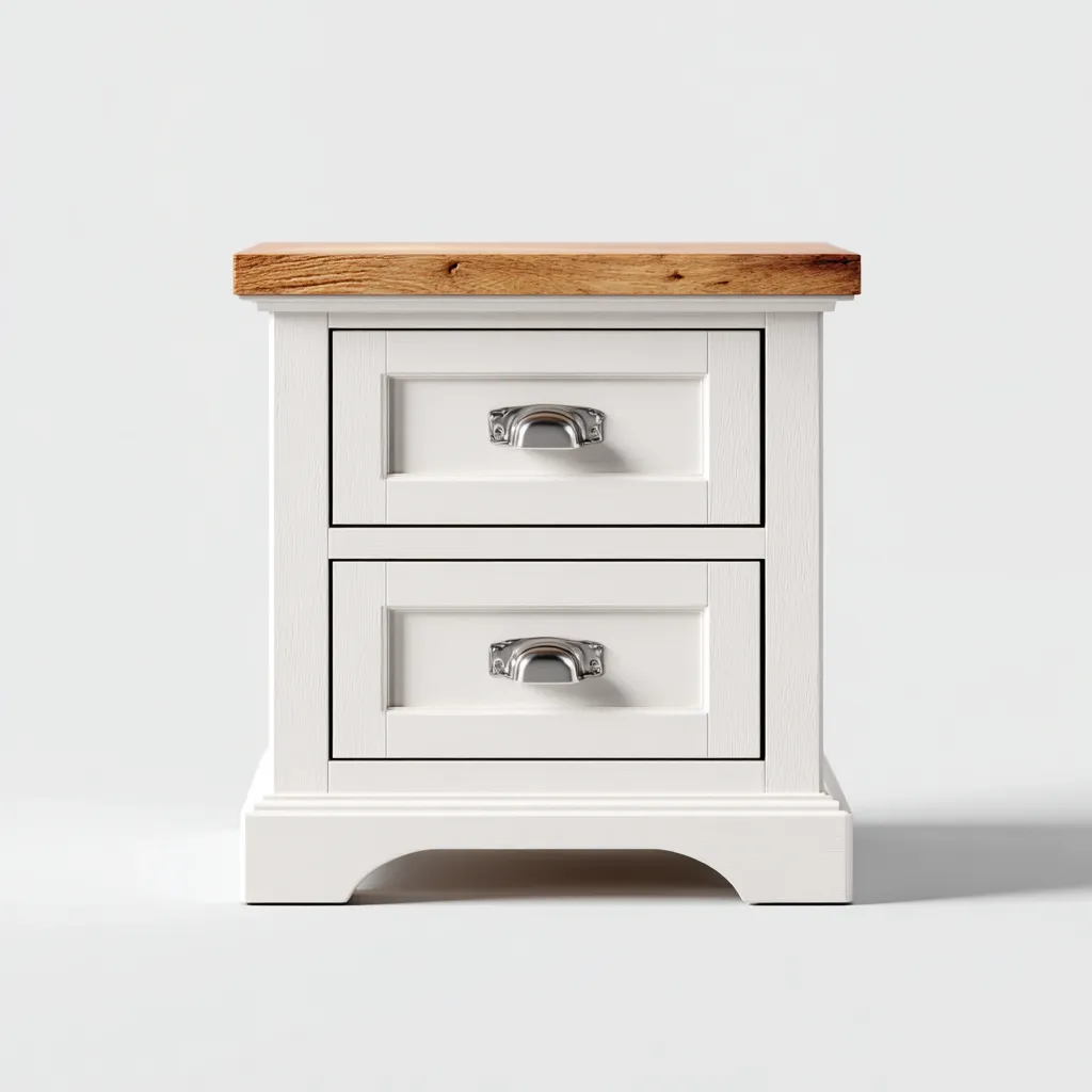 Mesita de noche madera 45x35x58 cm blanco-roble uso dormitorio diseño clásico-Nestmyhub