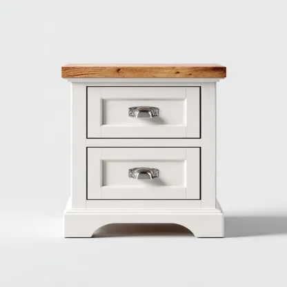 Mesita de noche madera 45x35x58 cm blanco-roble uso dormitorio diseño clásico-Nestmyhub