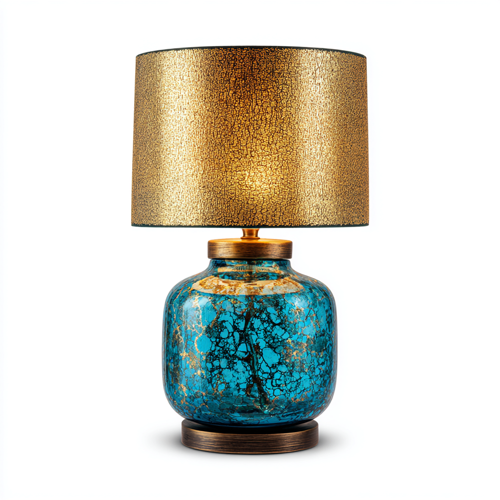 Lámpara de mesa - vidrio - 21x40 cm - azul-dorado - para salón-dormitorio - estilo moderno-Nestmyhub