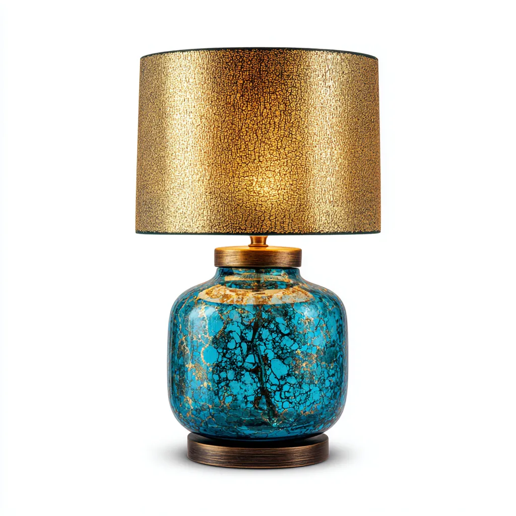 Lámpara de mesa - vidrio - 21x40 cm - azul-dorado - para salón-dormitorio - estilo moderno-Nestmyhub