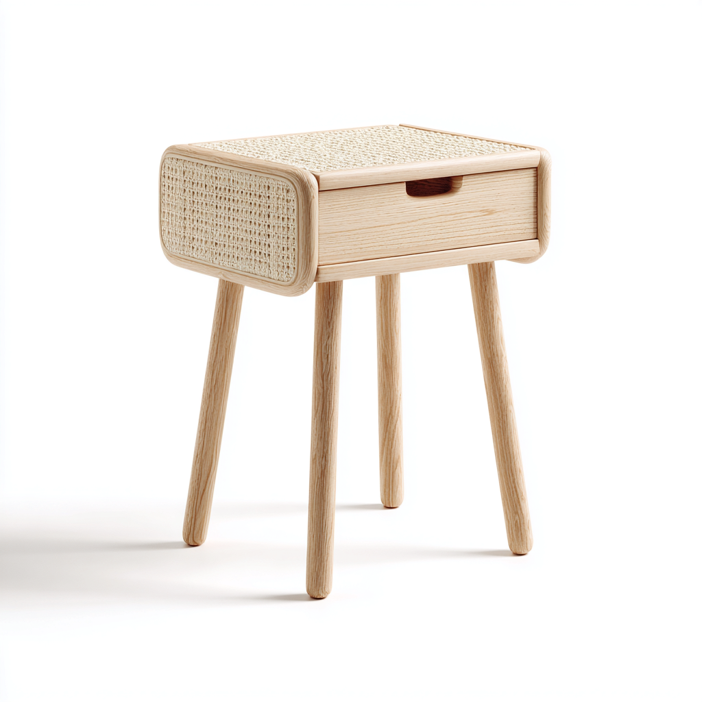 Mesita de noche madera tejido ratán 45x34x65 cm madera uso dormitorio diseño natural-Nestmyhub