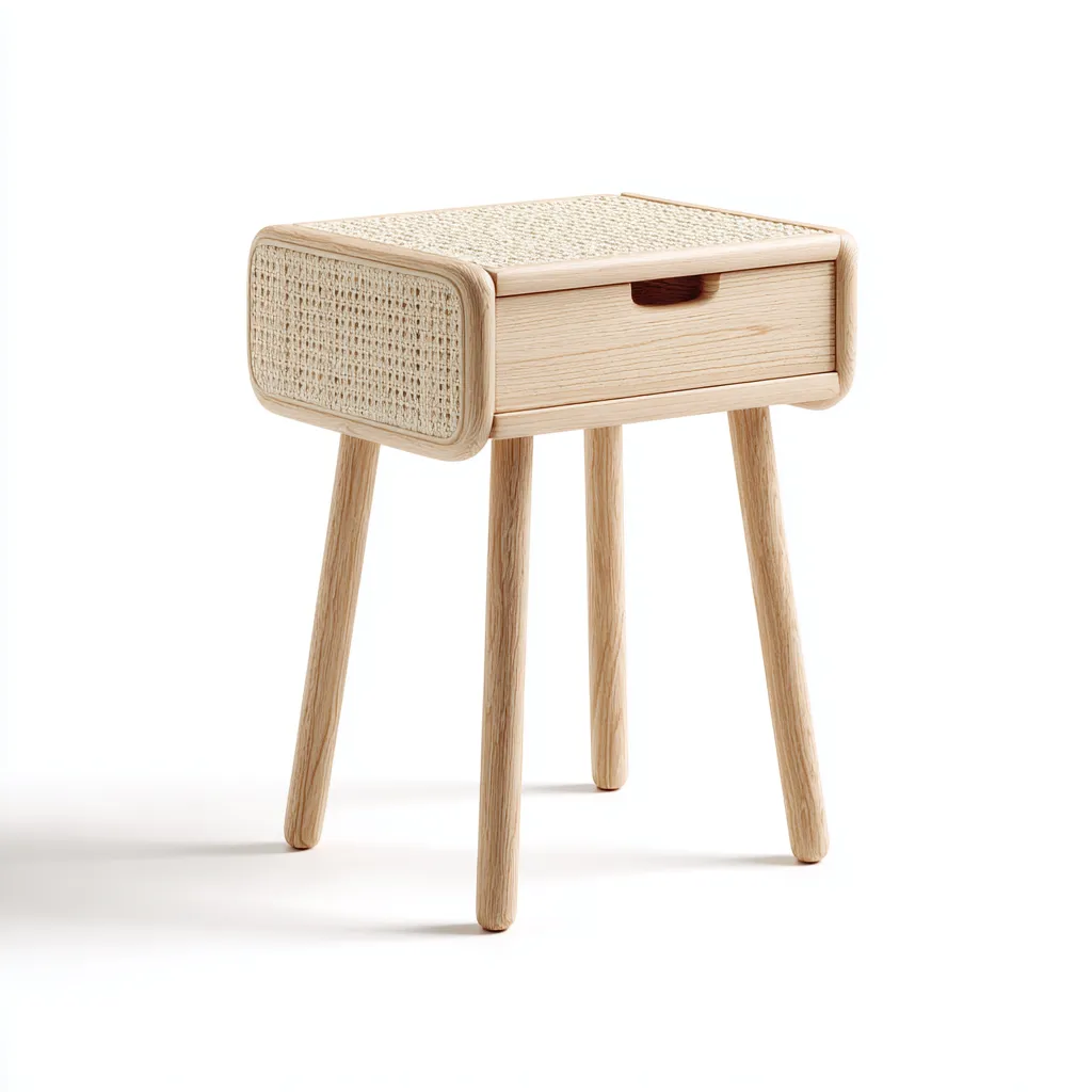 Mesita de noche madera tejido ratán 45x34x65 cm madera uso dormitorio diseño natural-Nestmyhub