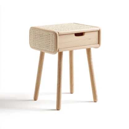 Mesita de noche madera tejido ratán 45x34x65 cm madera uso dormitorio diseño natural-Nestmyhub