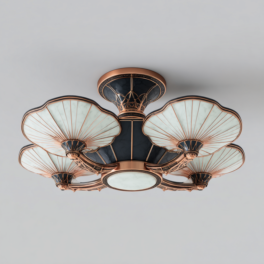 Lámpara de techo metal y vidrio 58x24 cm - negro-cobre-blanco - apta para interiores - diseño artístico clásico-Nestmyhub