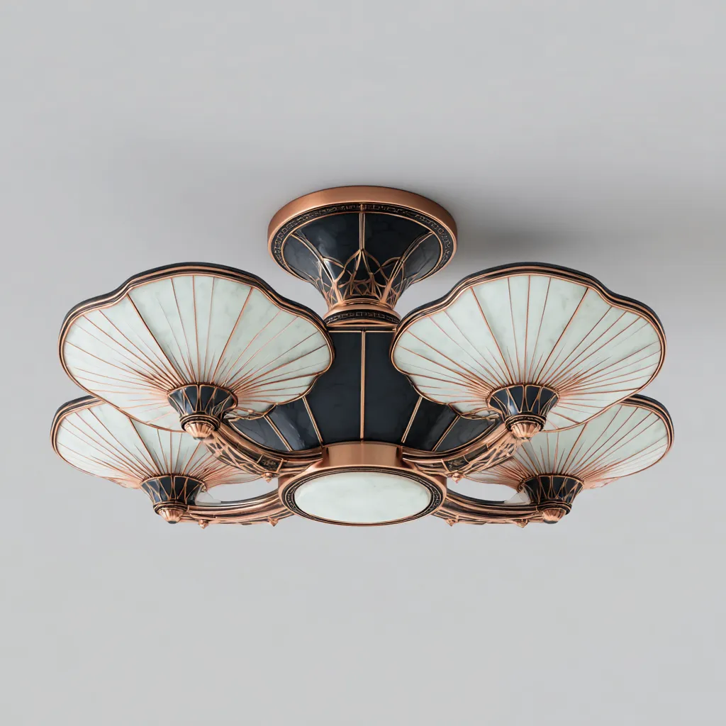 Lámpara de techo metal y vidrio 58x24 cm - negro-cobre-blanco - apta para interiores - diseño artístico clásico-Nestmyhub