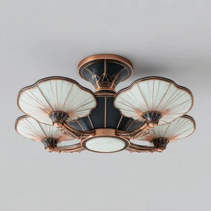 Lámpara de techo metal y vidrio 58x24 cm - negro-cobre-blanco - apta para interiores - diseño artístico clásico-Nestmyhub