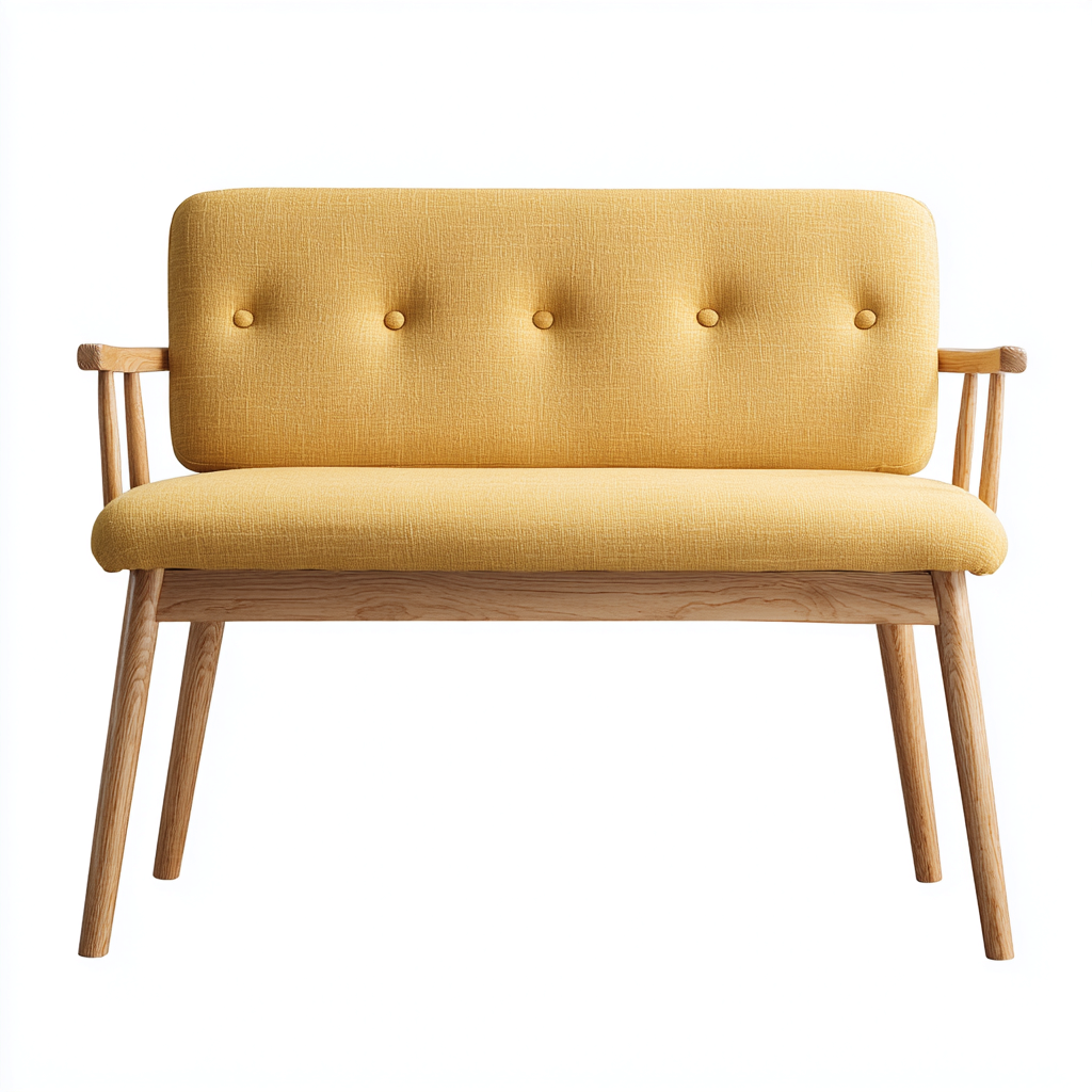 Banco de dormitorio - Tela-Madera - 115x55x80 cm - Amarillo-Natural - Diseño nórdico - Apto para dormitorio-Nestmyhub