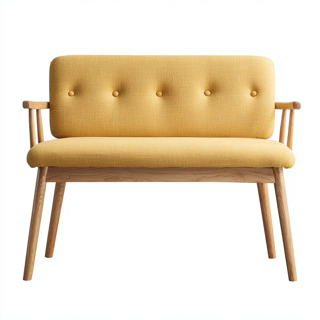 Banco de dormitorio - Tela-Madera - 115x55x80 cm - Amarillo-Natural - Diseño nórdico - Apto para dormitorio-Nestmyhub