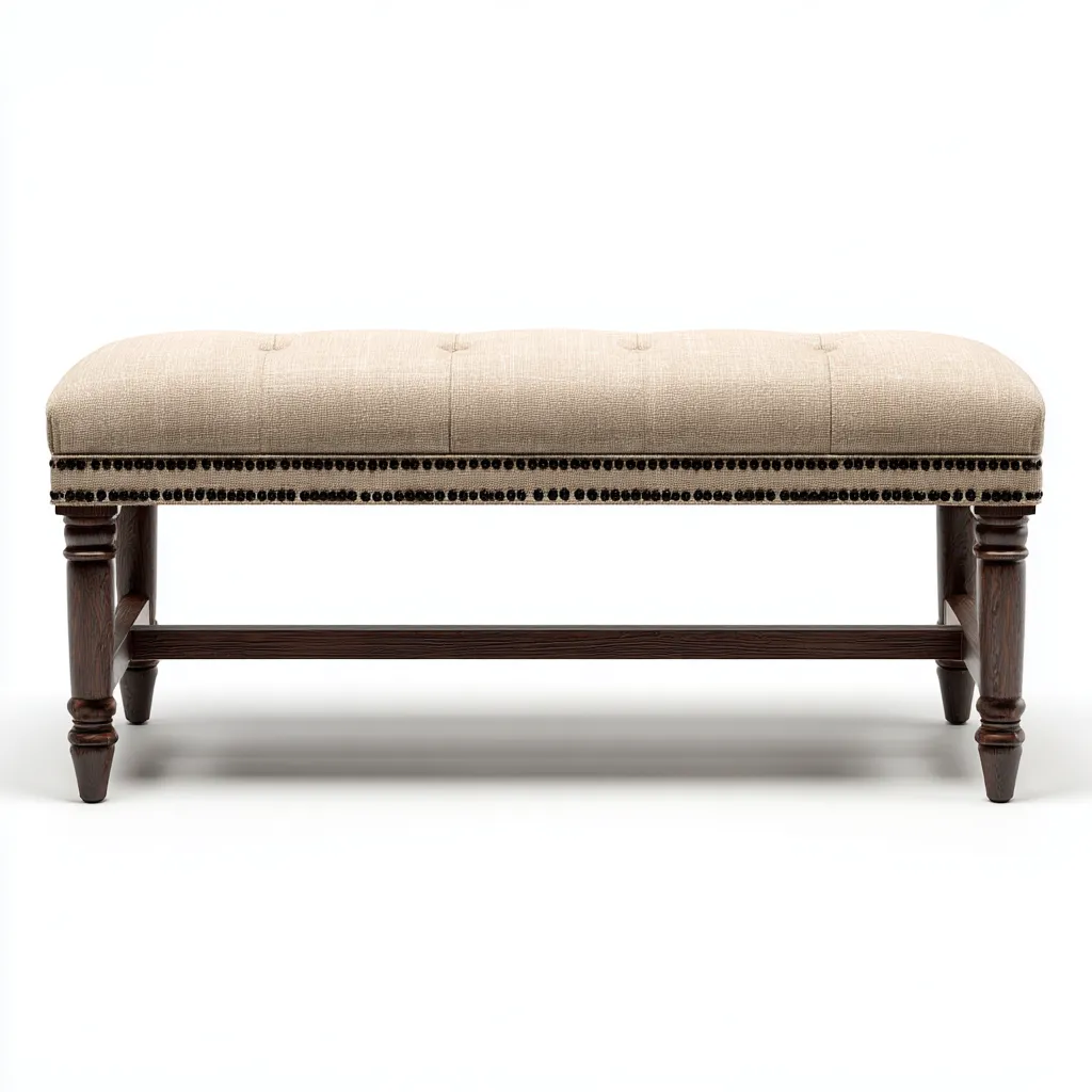 Banco de dormitorio - Tela-Madera - 100x40x50 cm - Beige-Marrón oscuro - Diseño clásico con tachuelas - Apto para dormitorio-Nestmyhub