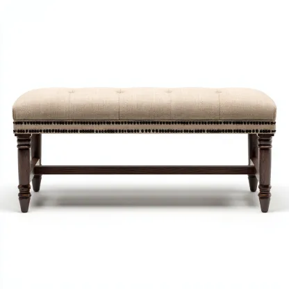 Banco de dormitorio - Tela-Madera - 100x40x50 cm - Beige-Marrón oscuro - Diseño clásico con tachuelas - Apto para dormitorio-Nestmyhub